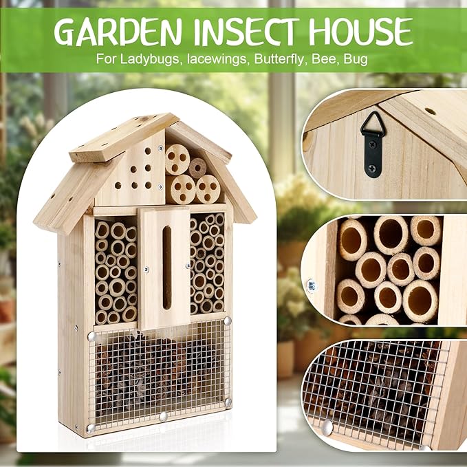2 Set Bug Hotel Kit DIY Insect Hotel Lady Bug House for Garden DIY Cedar Wood Craft for Butterfly, Ladybird, Beneficial Insect Habitat Mason Bee House, 13.6 x 10.8 x 2.8 Inch(B)