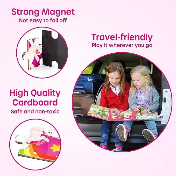 SYNARRY Unicorn Princess Fairy Magnetic Puzzles for Toddlers 3-5 Girls, 20 Pieces Travel Puzzles for Kids Ages 4-6, Car Airplane Road Trip Activities Games Toys for 3 4 5 Year Old Girls Birthday Gifts