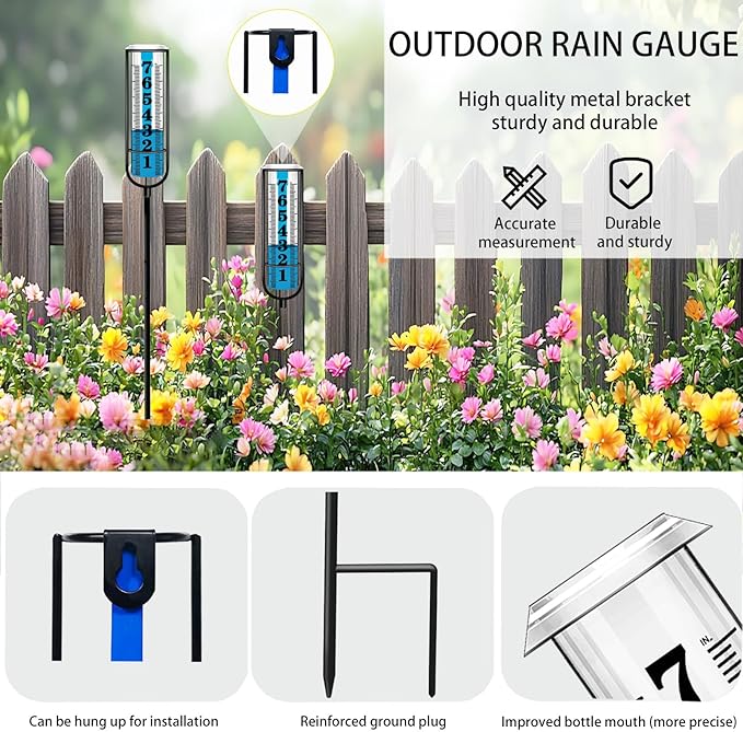 Rain Gauge Outdoor, Upgraded Accurate Rain Gauges Outdoors Best Rated, Freeze Proof Thickened Transparent Plastic Rain Measure Gauge for Yard, Adjustable Height Large Rain Measuring Tool for Garden