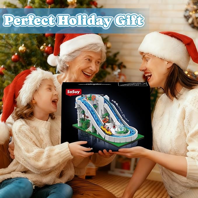 Sosuy Water Slide Building Blocks Sets, 2088+ Pcs Motorized Aqua Coaster Model with Ride Cars Tropical Theme, Toy for Boy Teens Adults, for Adult Kids Boys Girls 8+
