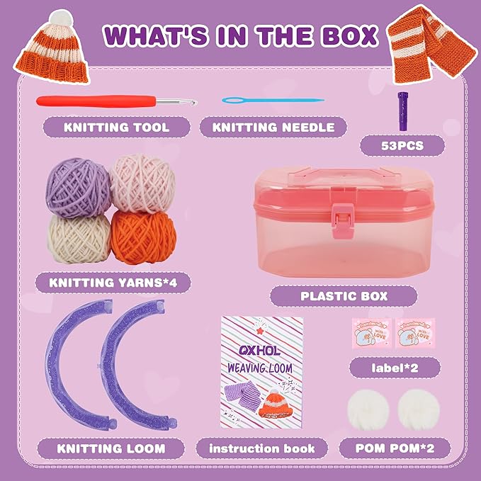 QXHOL Knit Hat Scarf Knitting Loom Kit - DIY Craft Kit for Beginners，Create Custom Hats & Scarves Ideas Christmas Birthday Gifts for Girls & Boys，Toys for Age Kids 6 7 8 9 10 11 12
