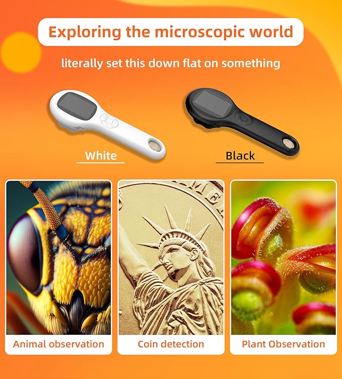 T TAKMLY Mini Pocket Digital Microscope, Macro Fixed Focus Magnifying Glass, Portable Handheld USB Digital Microscope 500x Magnification, 4X Zoom