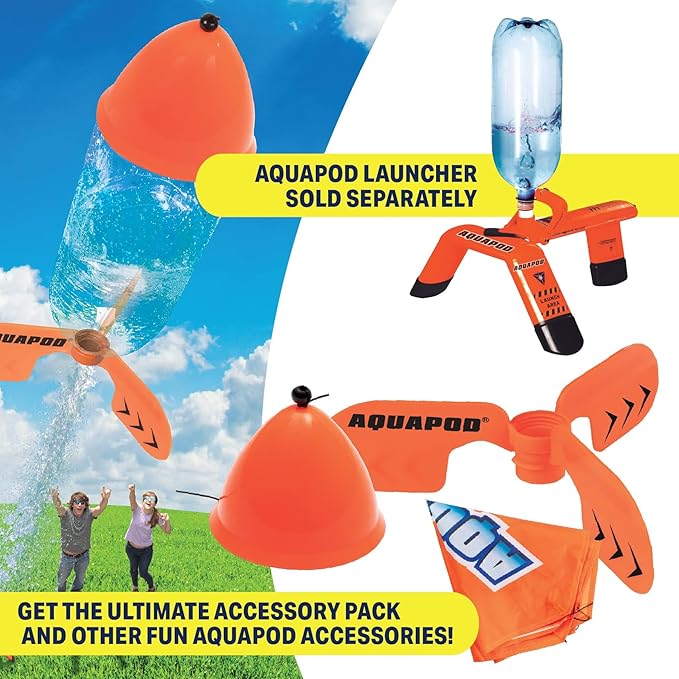Original AquaPod Water Bottle Rocket Launcher Ultimate Accessory Pack - Soar to New Heights w Launcher Fins, Parachute, & Nose Cone - Fun & Educational STEM Toy- Great Science Gift & Activity for Kids