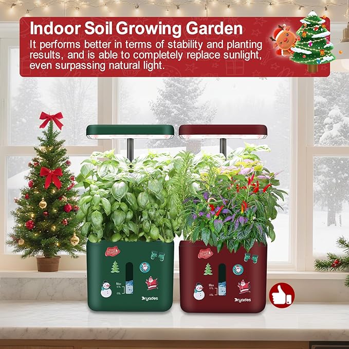 Christmas 2-Pack Indoor Planting System Smart Soil Growing Kit with 17-W LED Grow Light Automatic Timed Watering Planters Gift for Friends/Women (No Seeds&Soil)