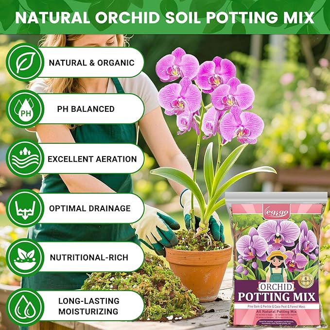 Legigo 4 QT Orchid Potting Mix for Repotting- Include Moss, Pine Bark, Perlite and Coco Peat, Orchid Bark Potting Mix, Orchid Soil for Potting Indoor Plants, Enhanced Drainage & Root Ventilation