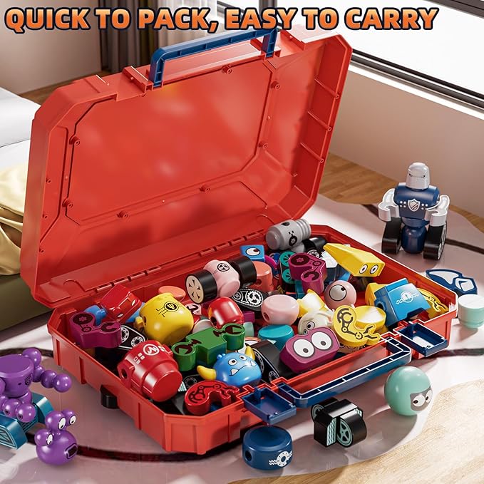 Magnets Robot Building Toys for Kids Ages 3-5 4-8 - 106 PCS Monsters Toys Robot Stacking Building Blocks Set with Storage Box, Creative Learning Christmas and Birthday Gifts for Boys Girls 2-4