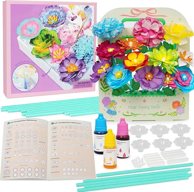 ROOCHKD Arts and Crafts for Kids, Paper Flowers Science Kit Magic Dyeing Flowers Crafting Color Changing Art Project, Stocking Stuffers Gifts for Birthday Thank You Christmas, Toys for Ages 5-12yrs