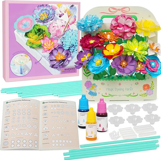 ROOCHKD Arts and Crafts for Kids, Paper Flowers Science Kit Magic Dyeing Flowers Crafting Color Changing Art Project, Stocking Stuffers Gifts for Birthday Thank You Christmas, Toys for Ages 5-12yrs