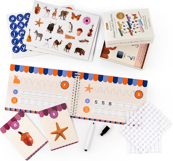 Montessori Phonics Flash Cards and Alphabet Workbook, Hands-On Learn to Read and Write System with Letter Tracing, Preschool Educational Learning Set for Kids Ages 3–7