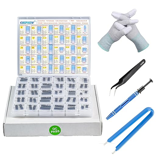 IC Kit Integrated Circuit Pro Edition 64-in-1 Electronic Component IC : Logic Gates Chip 74HCxx+CD40xx, 555Timers, LM358 op amp, ULN2003 Transistors,Amplifier IC LM386! ESD Package&MultiKit