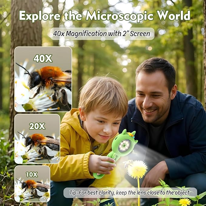 Kids Microscope- 500x Magnification,16X Zoom,Handheld Microscope for Kids with HD Cam,Portable Science Learning Tool,Christmas Birthday Gifts for Boys Girls Aged 3-12（Green）