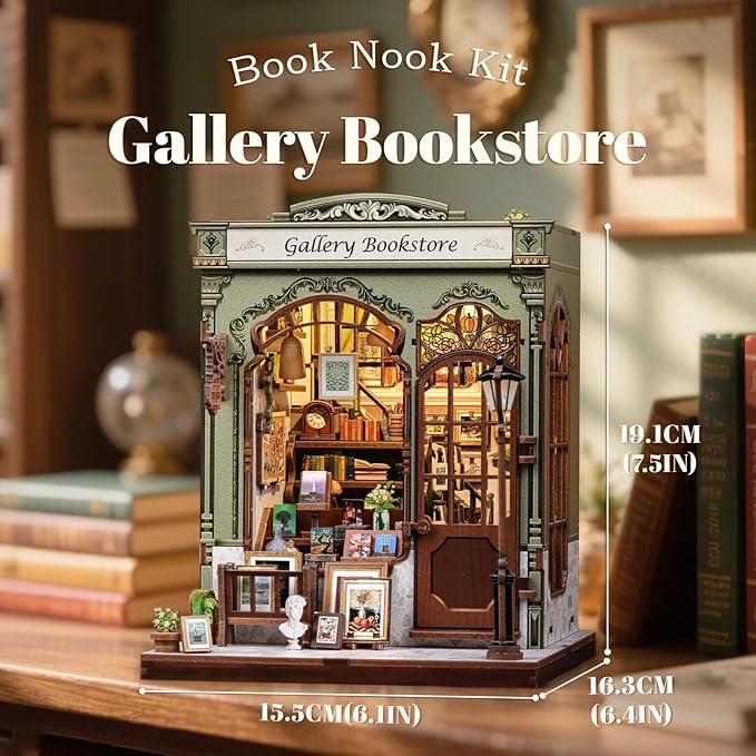 Fsolis Book Nook Kit - DIY Miniature House Kit for Adults Mini House Tiny 3D Puzzles for Bookshelf Diorama Decor Gifts for Women Teenagers Book Lovers (Gallery Bookstore)