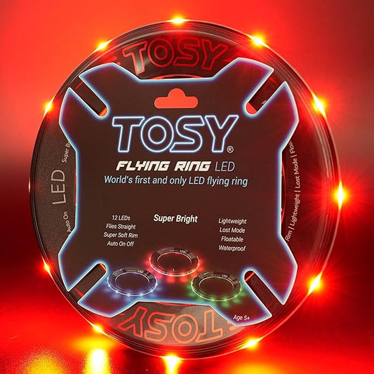 TOSY Flying Ring - 12 Monocolor LEDs, Super Bright, Lost Mode, Auto Light Up, Christmas Stocking Stuffers Gift for Kid/Teen/Boy/Girl, Safe, Waterproof, Pool/Beach/Camping Toy (Red)