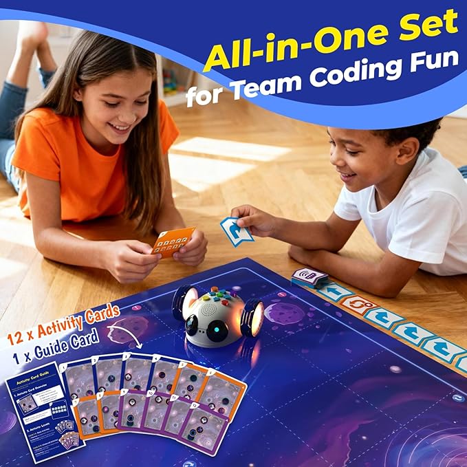 Coding Robot Toys for Kids Ages 5+, STEM Robot Toy Kit with Wheels and Play Cards, Screen Free Remote Control Programming Interactive Toy for Boys and Girls Ages 5-8