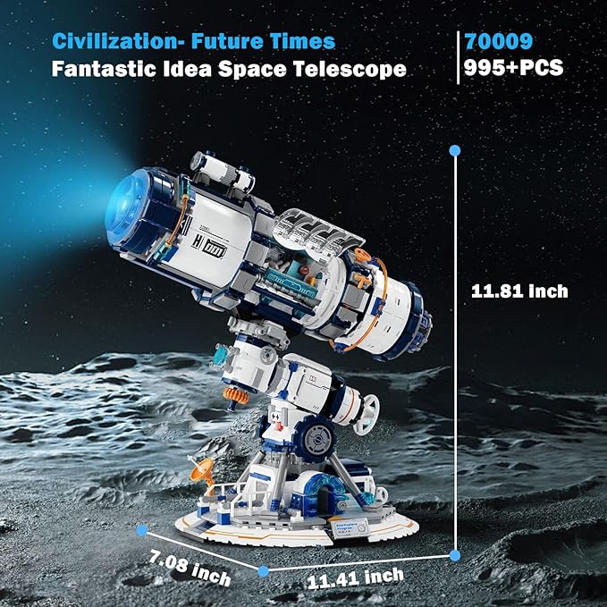 JMBricklayer Space Telescope Building Sets for Adults, Cool Space Planet Building Toys with Lights 70009, Space Exploration Telescope Model Kits for Adult, Ideal Gift for Space Lovers, Kid 14+(995PCS)