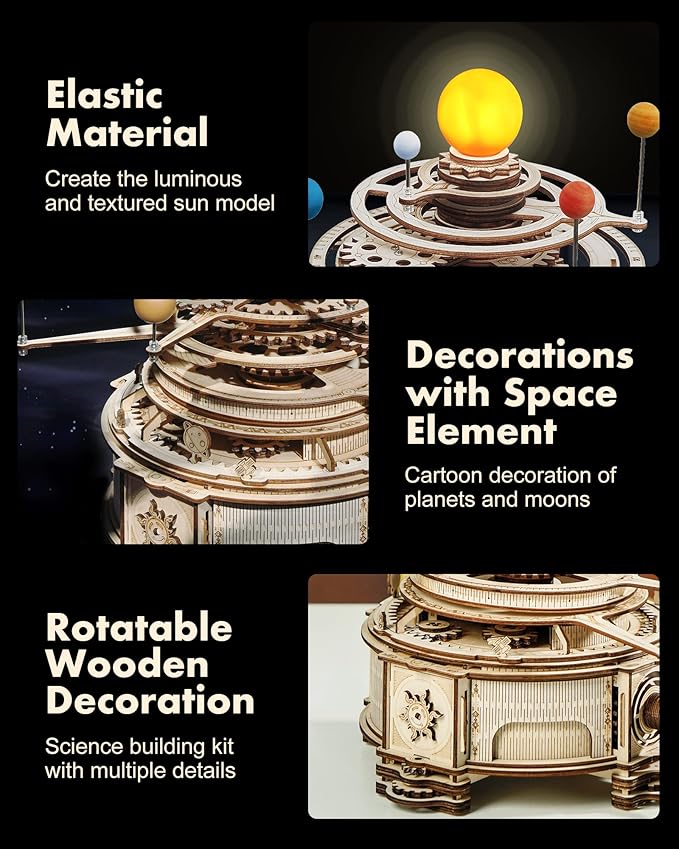 ROKR 3D Wooden Puzzles for Adults-Orrery Solar System Model Kit-Crafts for Adults Teens-Gift for Father's Day