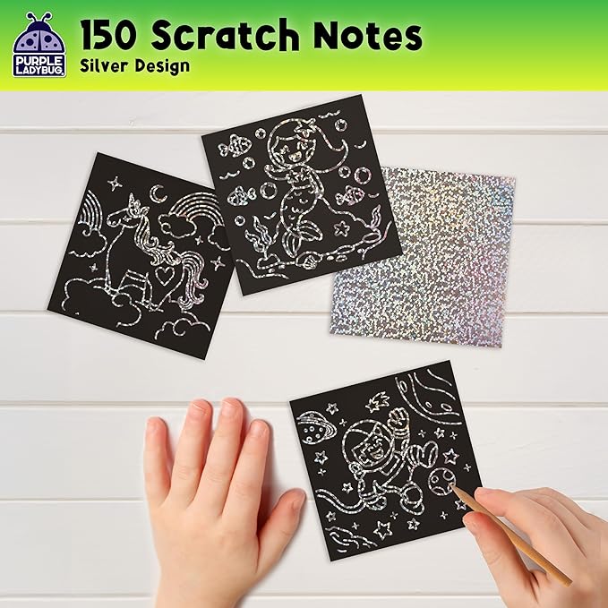 Purple Ladybug Silver Holographic Scratch Art Mini Notes - Scratch Art Notes Kids Games, Girls Stocking Stuffers for Kids, Teens, Boys, Christmas Gifts for Kid Arts & Crafts Supplies