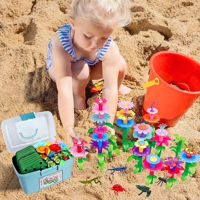 Toys Gifts for 2 3 4 5 6 Years Old Toddler Girls Boys, 156 PCS Insect Flower Garden Building Educational STEM Learning Pretend Play Gardening Set, Christmas Birthday Gifts for Preschool Kids Age 2+