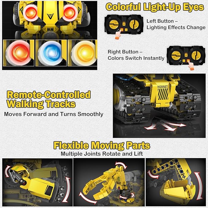 5 in 1 STEM Robot Building Kit with Remote & App Controll, Technic Coding Robotic Toys for Kids Ages 8-13 with LED-Lights Christmas Stocking Stuffer Birthday Gift for Boys & Girls Age 6--12+ (673PCS)