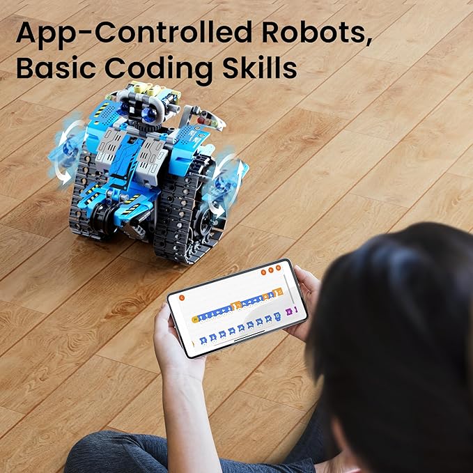 Sillbird Robot Building Kit with Remote Control Christmas STEM Gifts for Boys Ages 8-12, Technic Coding Robotic Toys for Kids Birthday, Build 5in1 Models with 488 Pieces - Blue