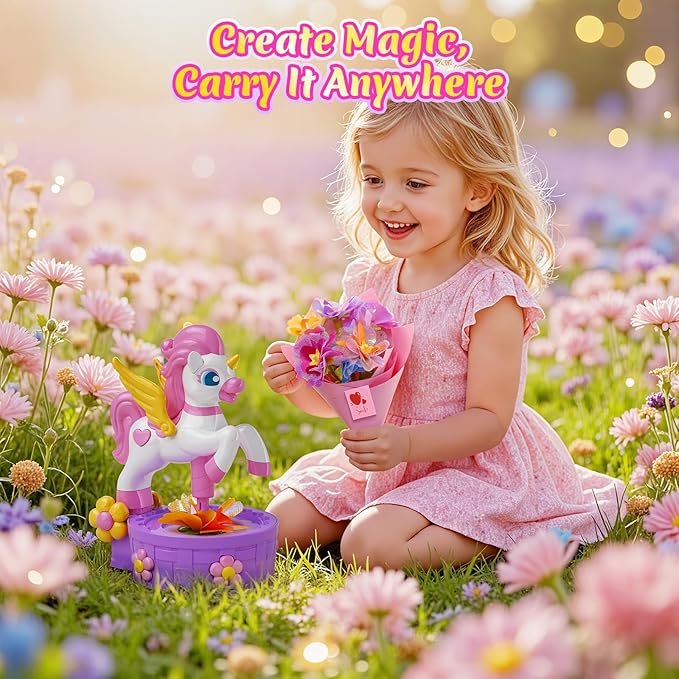 Unicorn Flower Bouquet Toys with Pot, Vase & 2 Flower Bases, Fabric Bouquet Girls Toys, DIY Arts and Crafts for Kids Ages 3-12,Stocking Stuffers Birthday Gifts for 3 4 5 6 7 8 9 10+Year Old Girls