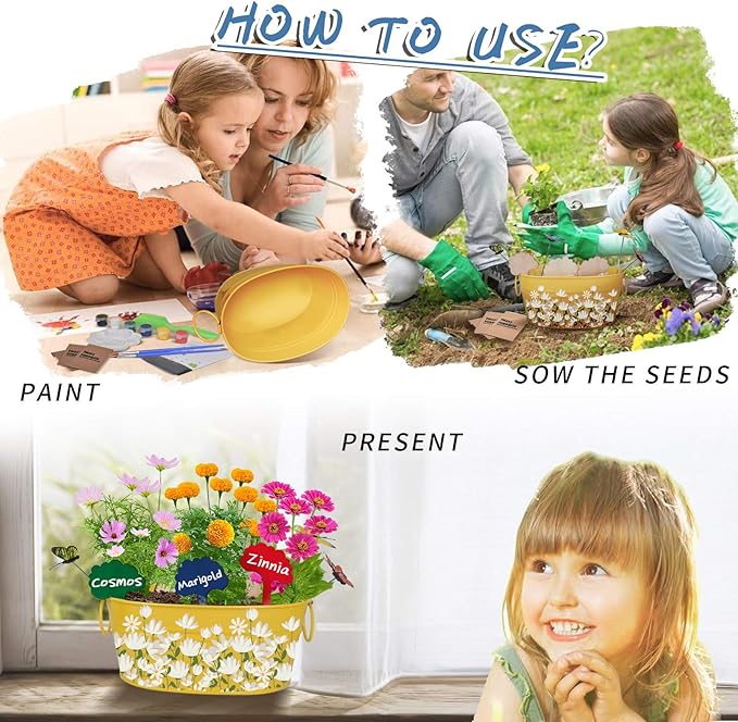 Paint & Plant Flower Gardening Kit - Gifts for Girls Ages 8-12, Arts and Crafts for Kids Ages 8-12, Kids Gardening Set, Birthday Toys Christmas Gifts for Girls Boys Ages 4 5 6 7 8 9 10 11 12