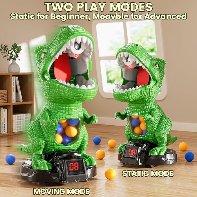 Movable Dinosaur Shooting for Toys Kids 4-6, Electronic Kids Target Games with 2 Air Pump Guns, LCD Score Record, Sound, 48 Foam Balls, Birthday Gifts for 3 4 5 6 7 8 9 Year Old Boys Girls