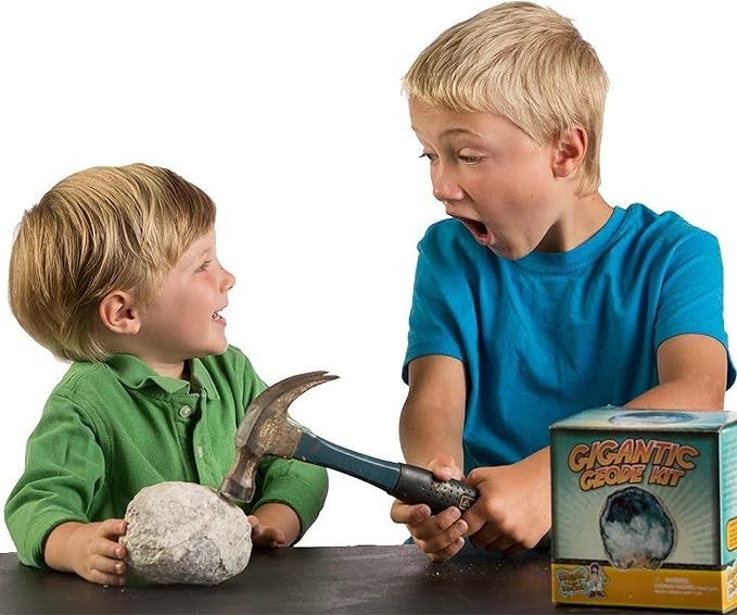 Blue Marble Break Open A Gigantic Geode – Break Your Own Large Geode with Crystals, Earth Science Kit for Kids to Learn Geology, Gifts for Rock Collectors, Cool Rocks for Boys and Girls