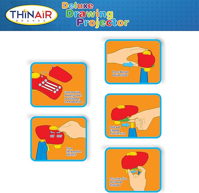 Thin Air Brands Drawing Projector for Kids 3 & Up | Preschool Tracing Projector Kit Includes 32 Animal Drawings on 4 Sturdy Discs, 8 Crayons & 1 Pad of Drawing Paper for Fun Play-Based Learning