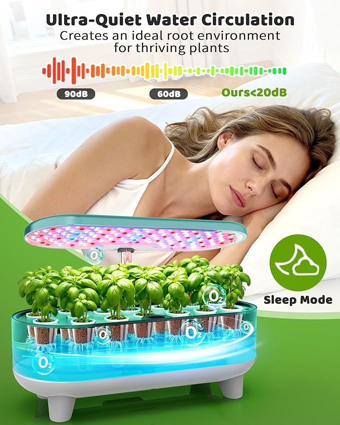 Hydroponics Growing System Kit, 16 Pods, Vertical 8L Indoor Gardening System for Herb Vegetable Fruit, with LED Grow Light, Smart Water Circulation, 3 Light Modes & 2 Timer, Green