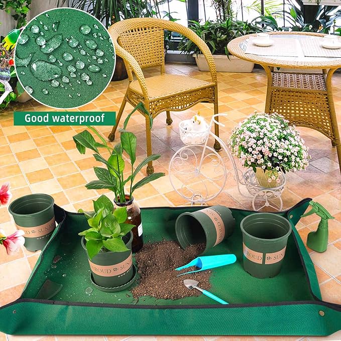 Extra Large Repotting Mat for Indoor Plant Transplanting and Mess Control, 43" X 29" Thickened Waterproof, Foldable and Easy to Clean, Suitable for Succulent Plants, Green
