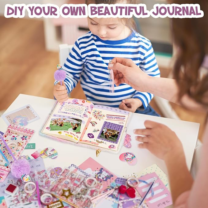 QIYVLOS DIY Journal Kit with Diary, Magical Theme Journaling Stationary Supplies Set Toys for Ages 8-13, Birthday Arts and Crafts Gifts for Teen Girls Ages 8 9 10 11 12 13 14 Year Old