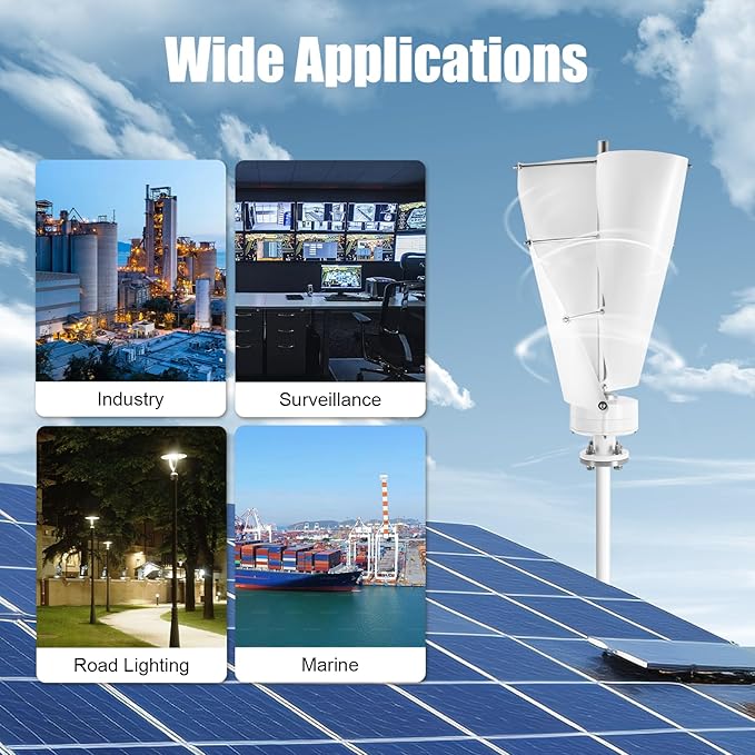 Bepritm Vertical Axis Wind Turbine, Wind Generator Kit with Controller & IP67 Protection, Ultra-Quiet Design for Home, RV, Business, Industrial Energy Supply (100W 12V White 2 Blades)