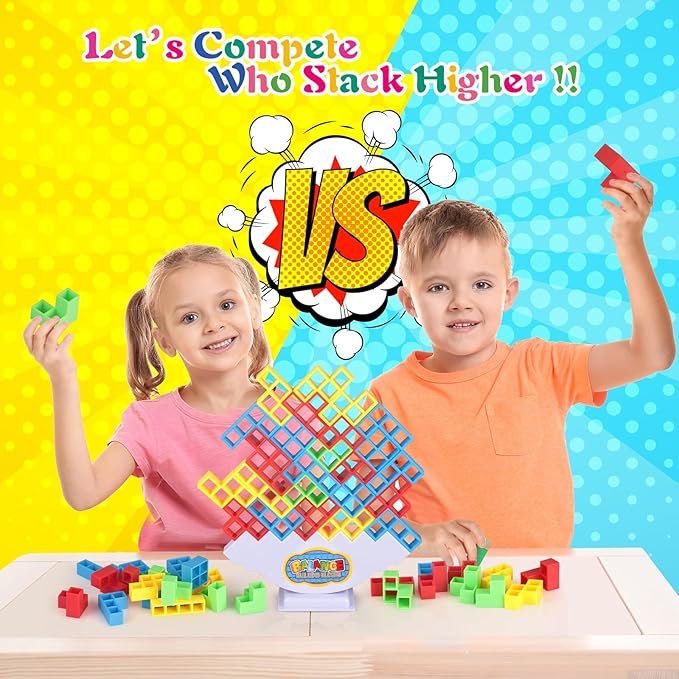 64Pcs Tetra Tower Game, Family Board for 2 Players Family Games, Christmas Stocking Stuffers for Teen Boys, Girls, Kids, Adults, Building Blocks Balance Games Toys for Family and Classroom