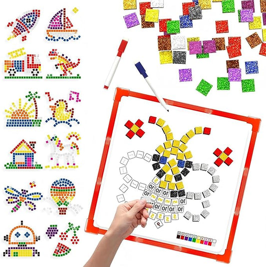 Learning Educational STEM Toy,Mosaic Magnetic Puzzle,330 Foam Building Blocks with 20 Patterns,Math Counting Activities, Montessori Sensory Art Kit Gift for Boy Girl Kids 4 5 6 7+