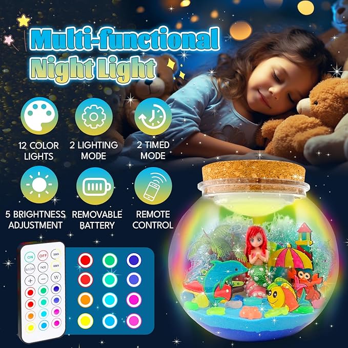 Mermaid Terrarium Kit for Kids - Arts & Crafts Activities Sets With Glow in The Dark Painting - DIY Mermaid Toys Birthday Gifts for Girls Age 5, 6, 7, 8, 9, 10, 11 & 12 Year Old(Mermaid Terrarium)