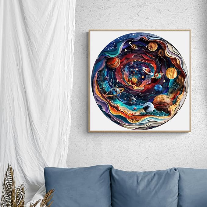Wooden Puzzle for Adults-Wooden Puzzle Unique Shape Advanced 3D Universe Wooden Jigsaw Puzzle for Adults and Kids,Best Gift,Wood Puzzles,Challenge Wooden Jigsaw Puzzle 17.3 * 17.3in 450pcs