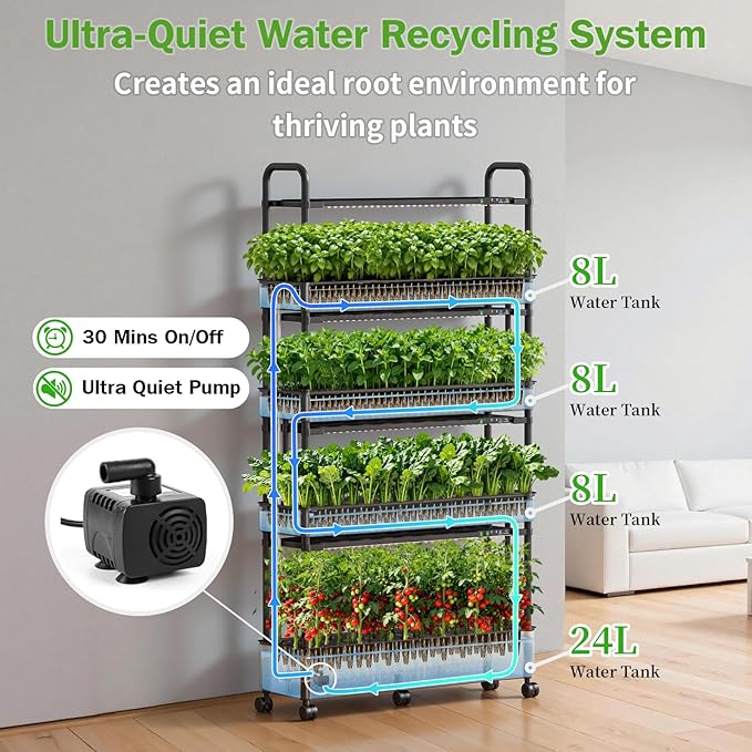 Hydroponics Growing System Kit, 120 Pods, Large Vertical Hydroponic Garden, 48L Indoor Gardening System for Herb Vegetable Fruit, with 2 Light Modes, Auto Circulating Water System