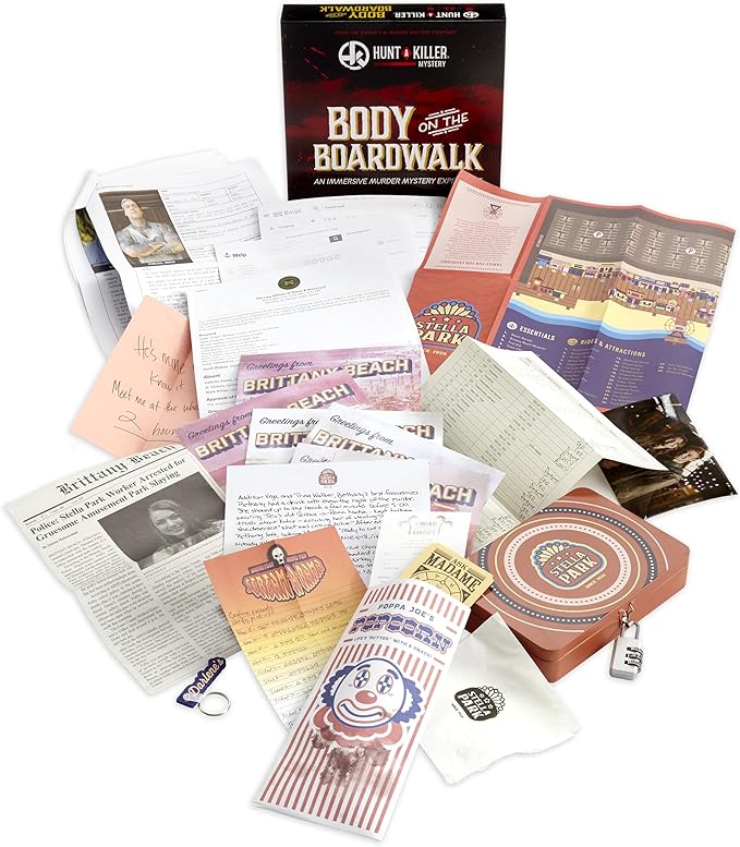 Hunt A Killer: Body On The Boardwalk, Catch the Amusement Park Killer, Interactive Unsolved Mysteries Game, Mystery Box for Game Night, Murder Mysteries Card, Puzzle & Board Games, For Ages 14 and up