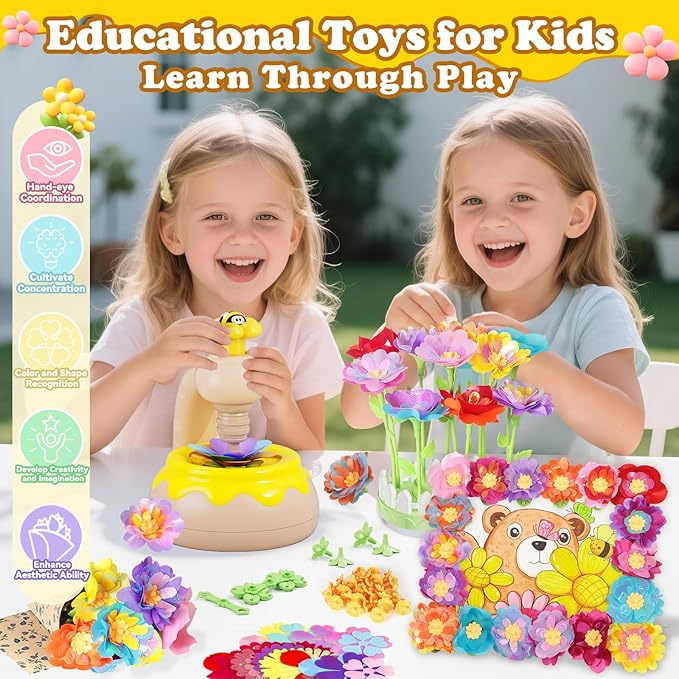 LC eterna DIY Flower Bouquet Craft Kit, Arts and Crafts for Kids Ages 3-8, Flower-Making Activity Educational Toy Set, Christmas Birthday Gift for 3 4 5 6 7 8 9 10 Year Old Girls Boys