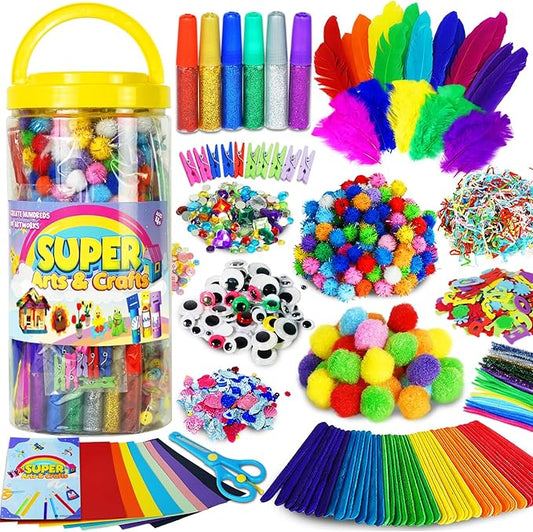 FUNZBO Arts and Crafts School Supplies for Kids - Christmas Kindergarten School Supplies Set with Glitter Glue Stick,Glue, Pipe Cleaners Craft and Kids' Scissor, Birthday Gifts for Girls Boys Age 4+