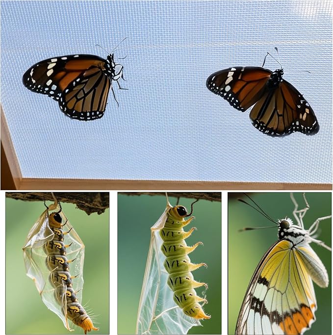 Butterfly Habitat Cage Kit - 15.7" Monarch Caterpillar House with Wooden Frame & Mesh Enclosure, Grow Tent for Hatching Butterflies, Kids Observation & Garden Insect Cages (Includes Guide)