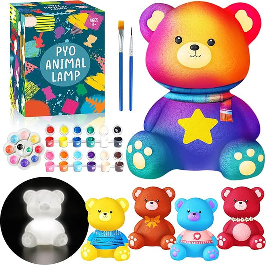FUNZBO Paint Your Own Bear Lamp Kit - Arts and Crafts Supplies Painting Kits for Kids Teens, DIY Night Light Toy for Toddlers Girls Boys Ages 3 4 5 6 7 8 9 10 11 12 Christmas Birthday Gifts