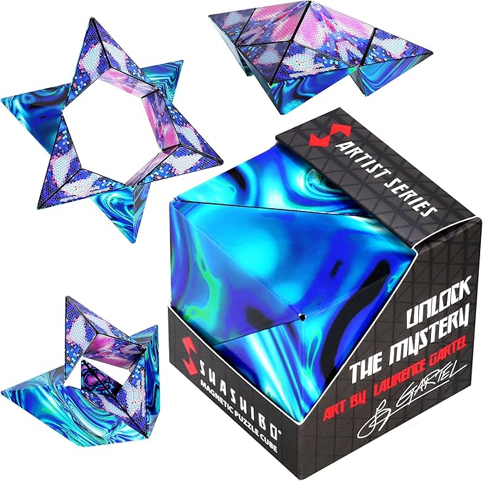 SHASHIBO Shape Shifting Box - Award-Winning Fidget Toy w/ 36 Rare Earth Magnets - Fidget Cube Transforms Into Over 70 Shapes, Sensory Toy Gift for Kids, Teens, and Adults (Mystic Ocean)