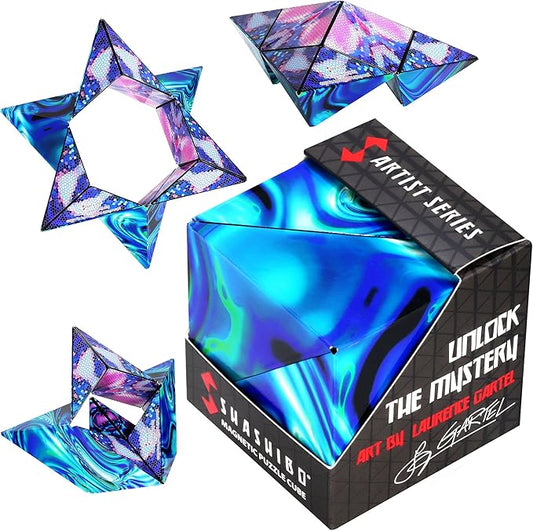 SHASHIBO Shape Shifting Box - Award-Winning Fidget Toy w/ 36 Rare Earth Magnets - Fidget Cube Transforms Into Over 70 Shapes, Sensory Toy Gift for Kids, Teens, and Adults (Mystic Ocean)