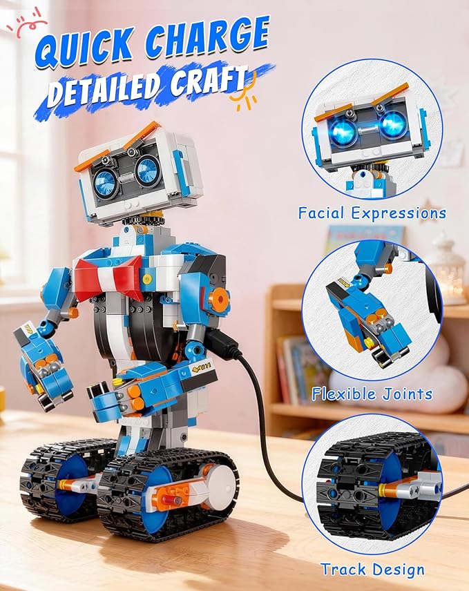 Programmable STEM Building Kit, APP & Remote Control DIY Coding Toy, Rechargeable Educational Construction Set Gift Beginners and Family Robotics for Kids Ages 8-12