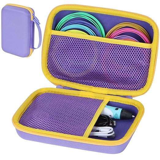 Case Compatible with SCRIB3D P1 Advanced / 3Doodler PRO / 3Doodler Flow / MYNT3D Super Professional Printing / PIKA3D PRO 3D Printing Pen (Lilac + Yellow)