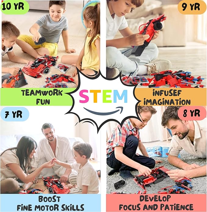 RC Car Building Toys for Boys Age 8-12 Fun STEM Activities for Kids and Cool Birthday for 7, 8, 9, 10+ Years Old Boys Remote Control Car Building Kit 2-in-1 RC Cars Kit to Build