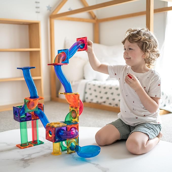 Learn & Grow Magnetic Marble Run Expansion Pack - 88PCs Ultimate Marble Race Track, Magnet Tiles Accessories, Magnetic Ball Track, STEM Building Toys - Construction Toys for Toddlers & Kids Age 3+