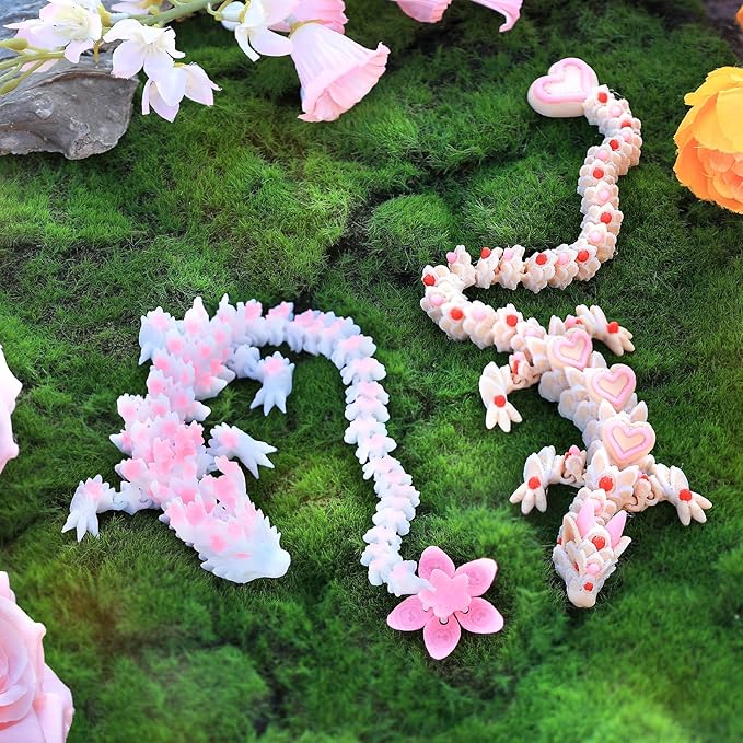 3D Printed Dragon Cherry Blossom and Heart Cookie Dragons, Articulated Fidget Toys for Autism and ADHD, Perfect Basket Essentials Stuffers and Desk Accessories